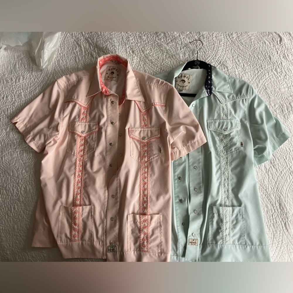 Rowel Pearl Snap Guayabera Western Lot Pink and Baby Blue XL